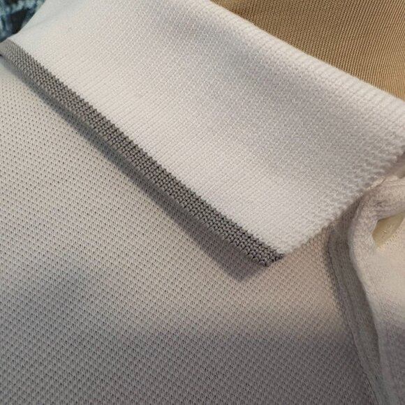 THEORY Mens Tipped Pima Cotton Pique Polo Shirt White Grey Collar Short Slv XL - Picture 4 of 9